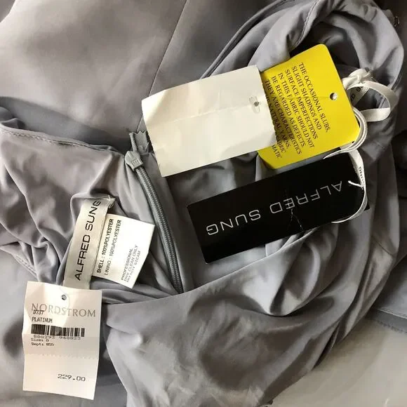 ALFRED SUNG Platinum Light Blue Jersey Sateen Mikado Long Gown with Sash Size 0 - Picture 8 of 11